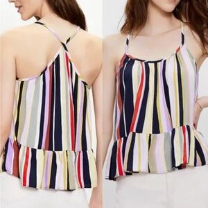 ANN TAYLOR LOFT Striped Swing Peplum Boho Hippie Strap Camisole Top NWT sz. M